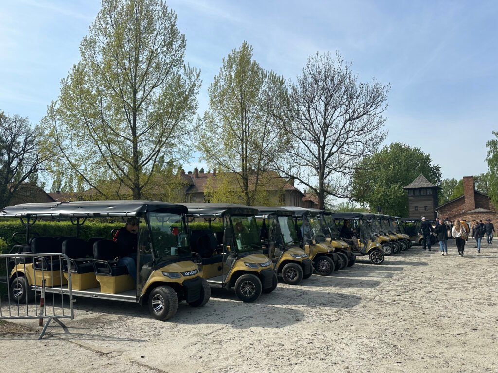 Parked yellow golf carts for tourists